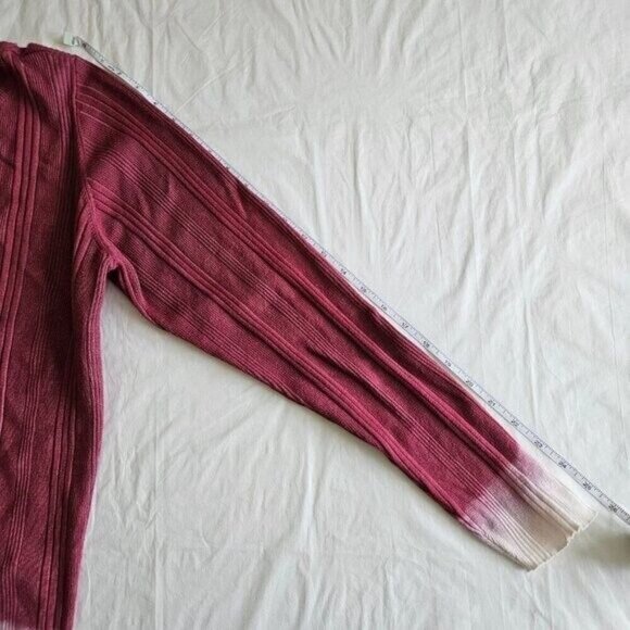 Zara Sweater Womens XL Wine Dipped White Cuffs Hem Scoop Neck Ribbed Knit Boho - Picture 11 of 12